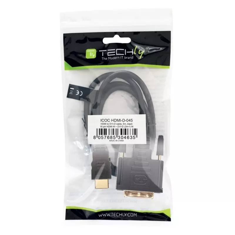 Adaptador de cabo de vídeo Techly ICOC-HDMI-D-045 5 m DVI-D preto