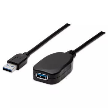 Cabo de extensão USB-A para USB-A Manhattan, 5 m, ficha macho para conector fêmea, ativo, 5 Gbit/s (USB 3.2 Gen1, também conhecido como USB 3.0), repetidor integrado, SuperSpeed USB, preto, três anos de garantia, equivalente a USB2AAEXT5M.