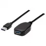 Cabo de extensão USB-A para USB-A Manhattan, 5 m, ficha macho para conector fêmea, ativo, 5 Gbit/s (USB 3.2 Gen1, também conhecido como USB 3.0), repetidor integrado, SuperSpeed USB, preto, três anos de garantia, equivalente a USB2AAEXT5M.