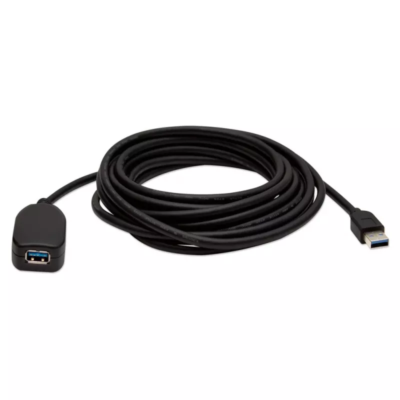 Cabo de extensão USB-A para USB-A Manhattan, 5 m, ficha macho para conector fêmea, ativo, 5 Gbit/s (USB 3.2 Gen1, também conhecido como USB 3.0), repetidor integrado, SuperSpeed USB, preto, três anos de garantia, equivalente a USB2AAEXT5M.