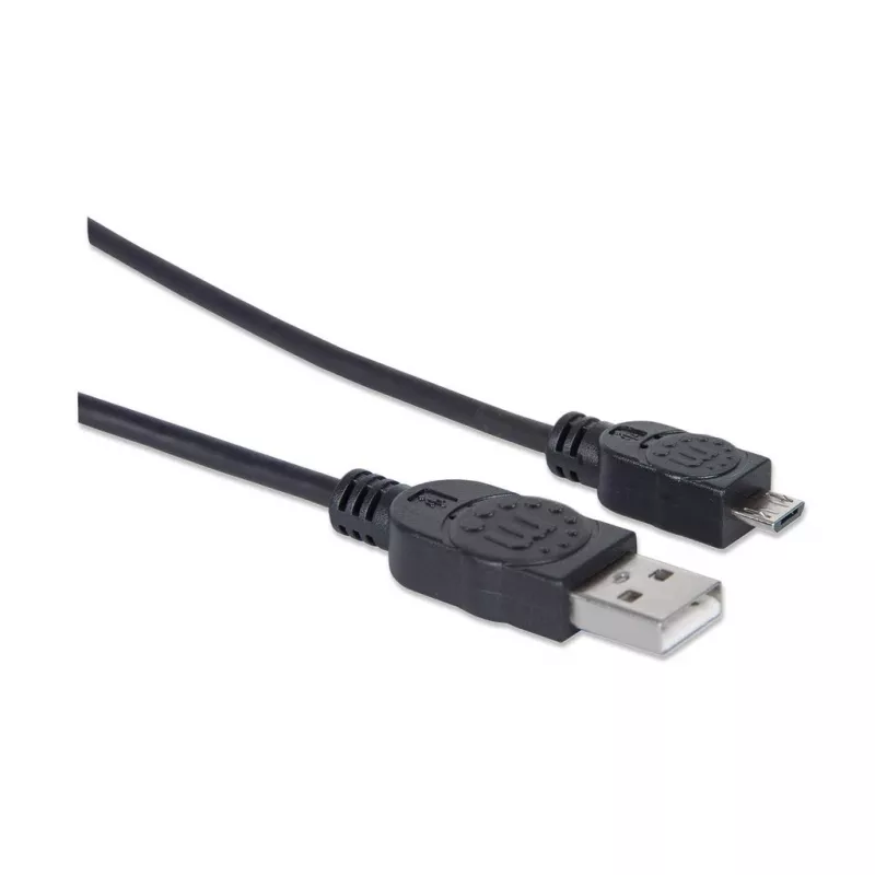 Cabo USB-A para Micro-USB Manhattan, 1,8 m, ficha macho para ficha macho, preto, 480 Mbit/s (USB 2.0), Hi-Speed USB, garantia vitalícia, equivalente a UUSBHAUB6.