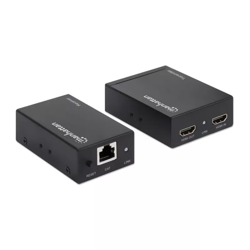 Kit extensor Manhattan HDMI 1080p sobre Ethernet, até 50 m com um cabo Cat6, módulos Tx e Rx, suporte IR, três anos de garantia