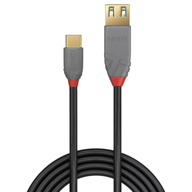 Cabo adaptador USB 3.2 Type-C para A Lindy 0,15 m, 10 Gbit/s, Anthra Line