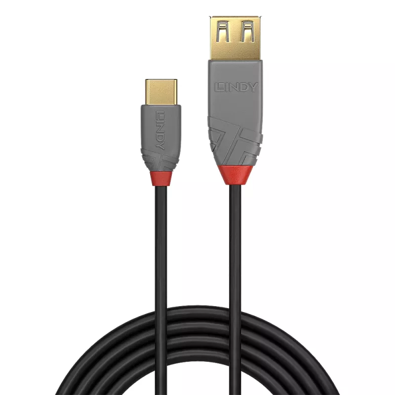 Lindy 36897 cabo adaptador USB 2.0, USB-C macho para USB-A fêmea, Anthra Line, 0,15 m