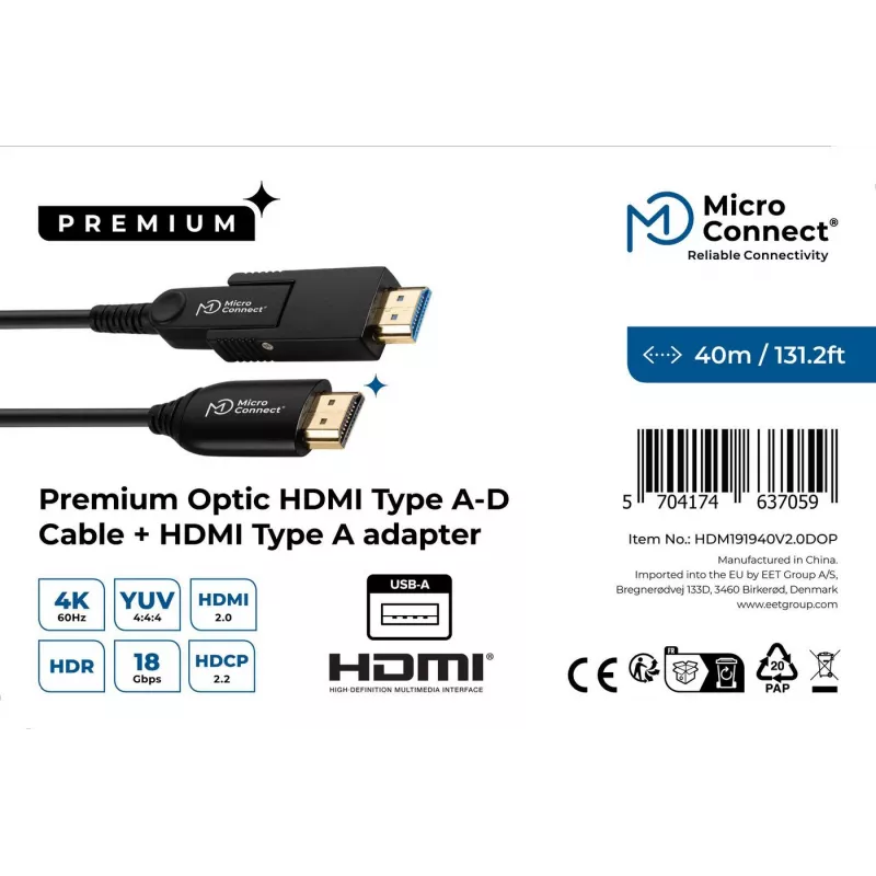 Cabo HDMI Microconnect Premium Optic A-D 40 m 2.0 3D 18 Gbit/s