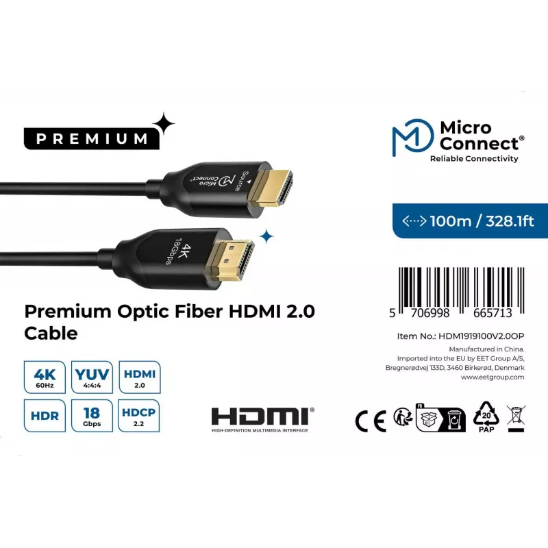 Cabo HDMI Microconnect Premium Optic 100 m 18 Gbit/s 4096 x 2160