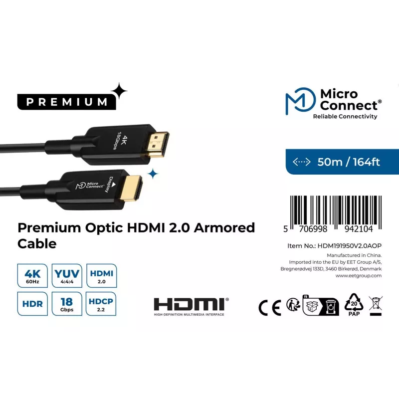 Cabo HDMI Microconnect HDM191950V2.0AOP 50 m HDMI Type-A (Standard) preto