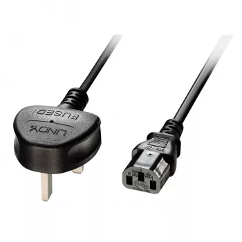 Cabo de alimentação Lindy 5 m ficha UK de 3 pinos para IEC C13, preto, 5 m, conector fêmea C13