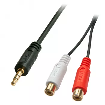 Cabo adaptador AV Lindy 0,25 m – ficha de 3,5 mm para 2 x conector fêmea RCA