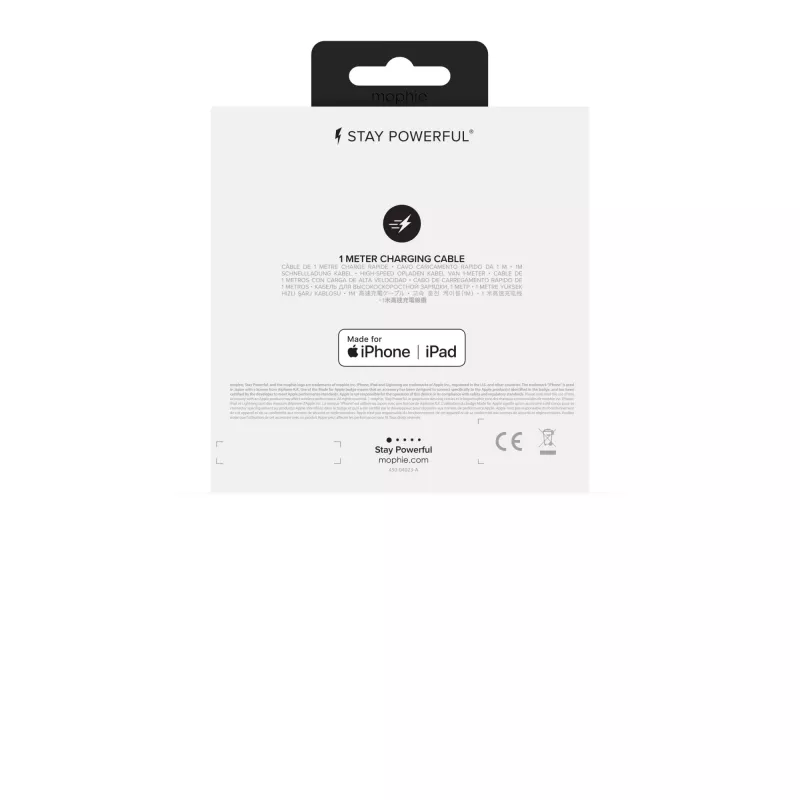 Cabo de carregamento e sincronização mophie – USB-A para Micro/USB-C/LTG – 1 m – branco