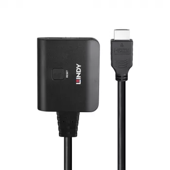 Splitter HDMI Lindy 2 portas 4K60 cabo preto 3840x2160