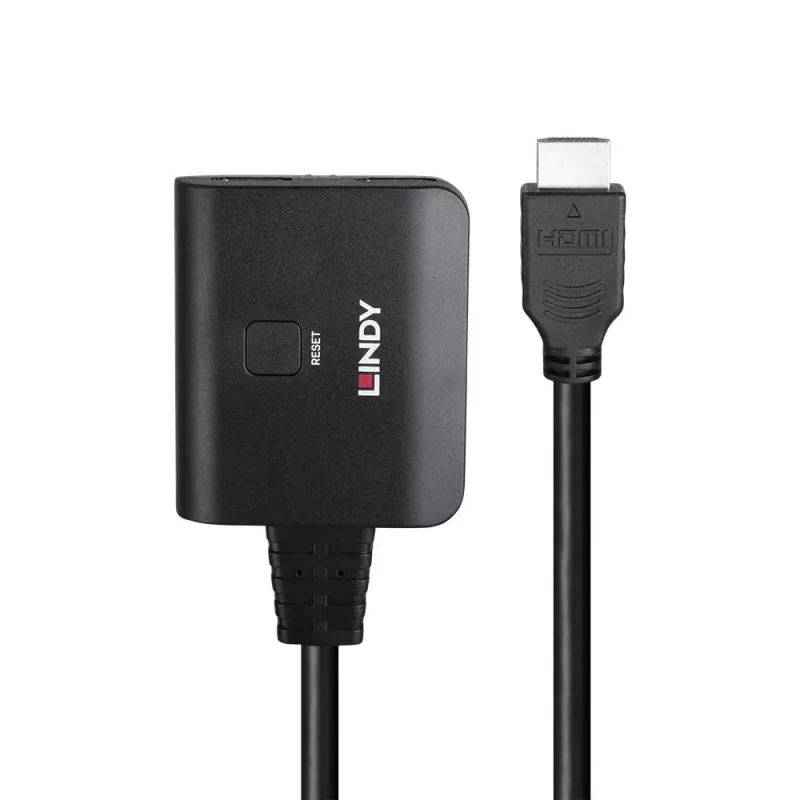 Splitter HDMI Lindy 2 portas 4K60 cabo preto 3840x2160