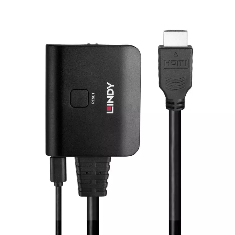 Splitter HDMI Lindy 2 portas 4K60 cabo preto 3840x2160