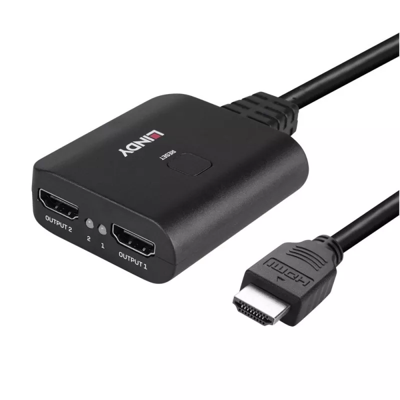 Splitter HDMI Lindy 2 portas 4K60 cabo preto 3840x2160
