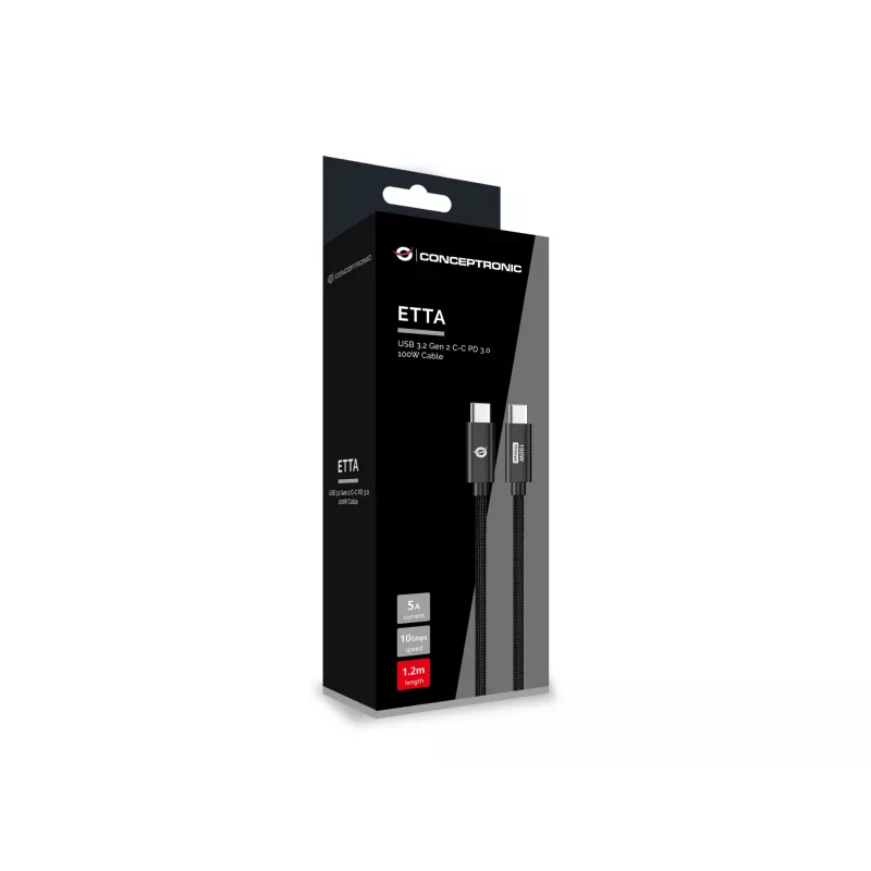 Cabo Conceptronic ETTA02B12 USB 3.2 Gen 2 C-C PD 3.0 100W 1,2 m, 20 V 5 A, 10 Gbit/s, E-Mark
