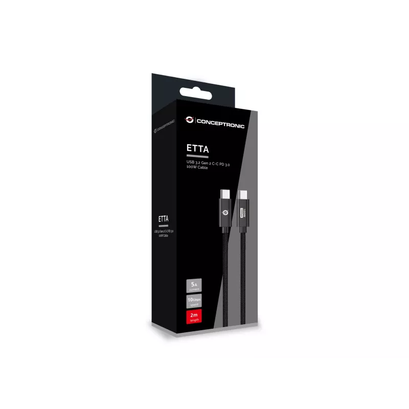 Cabo Conceptronic ETTA02B20 USB 3.2 Gen 2 C-C PD 3.0 100W 2M, 20V 5A, 10Gbps, E-Mark