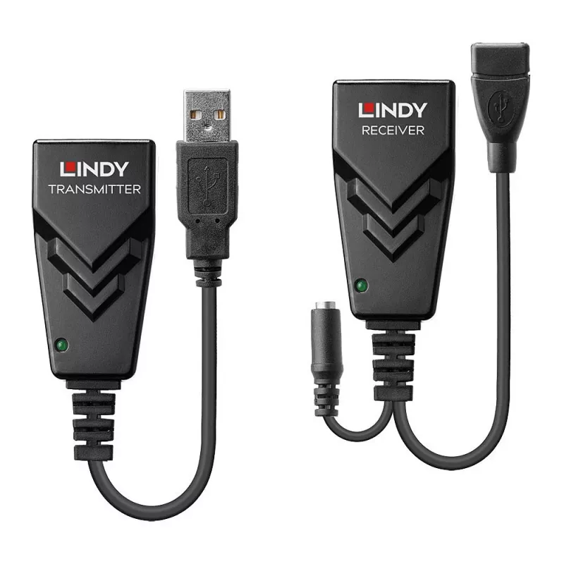 Extensor USB 2.0 Cat.6 Lindy 100 m, emissor e recetor de rede, 100 m, 480 Mbit/s, Cat5e, Cat6, CH317Q, CH536G, preto