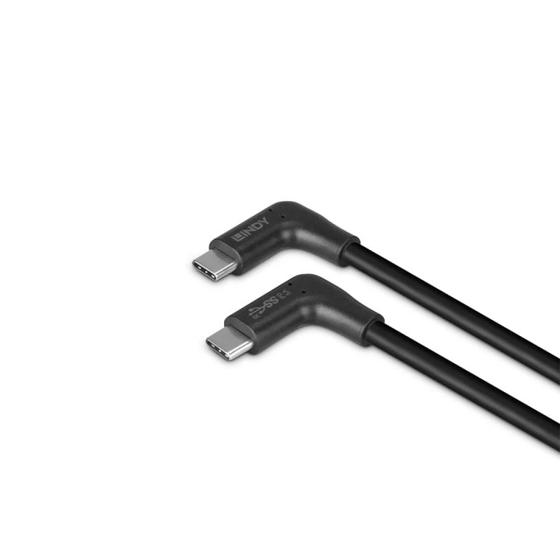 Cabo Lindy 1,5 m USB 3.2 USB-C com fichas em ângulo reto, 10 Gbit/s