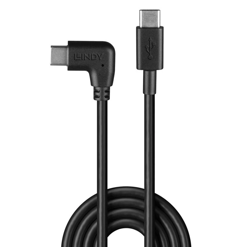 Cabo Lindy 1 m USB 2.0 USB-C reto para USB-C em ângulo reto