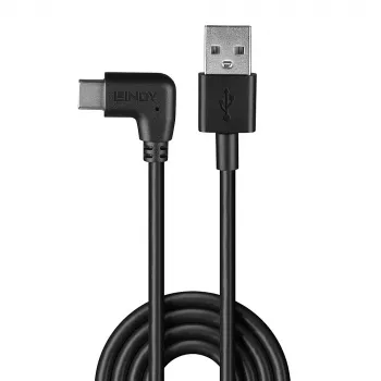 Cabo USB Lindy 32000 — USB 2.0, USB-A para USB-C, 0,5 m, preto