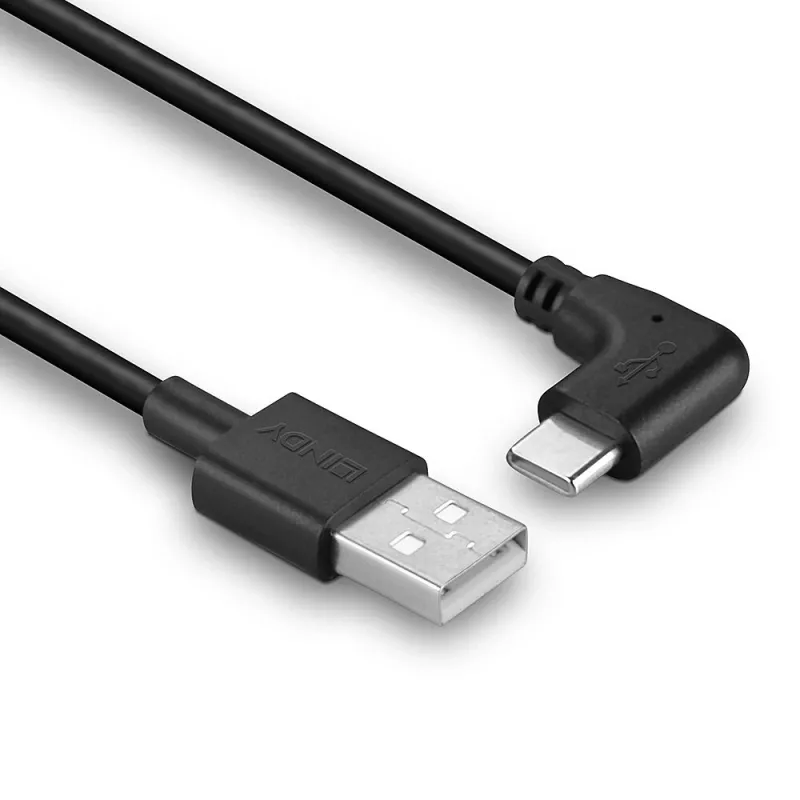 Cabo USB Lindy 32000 — USB 2.0, USB-A para USB-C, 0,5 m, preto