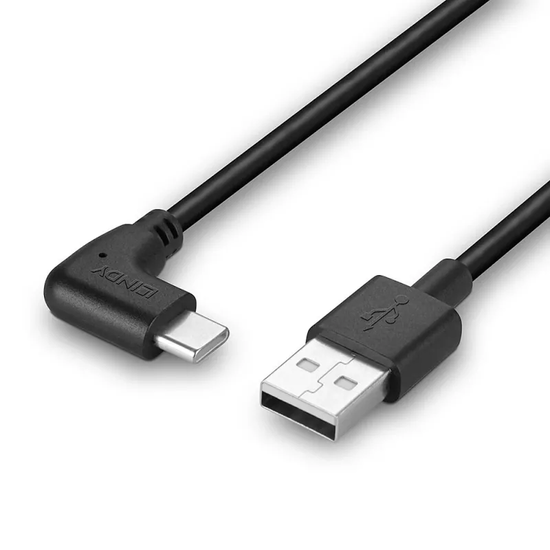 Cabo USB Lindy 32000 — USB 2.0, USB-A para USB-C, 0,5 m, preto