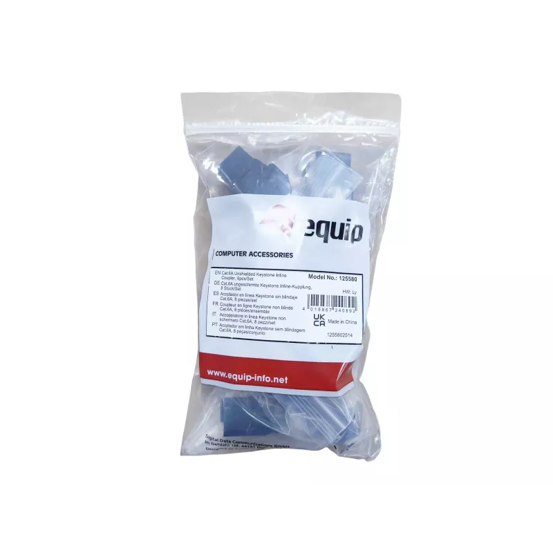 Conector Keystone Inline EQUIP Cat.6A não blindado, RJ-45, formato plano, preto, 8 unid.