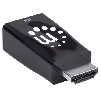 Conversor HDMI para VGA (com áudio) Manhattan, 1080p, macho para fêmea, entrada de alimentação Micro-USB para alimentação adicional quando necessário, preto, três anos de garantia
