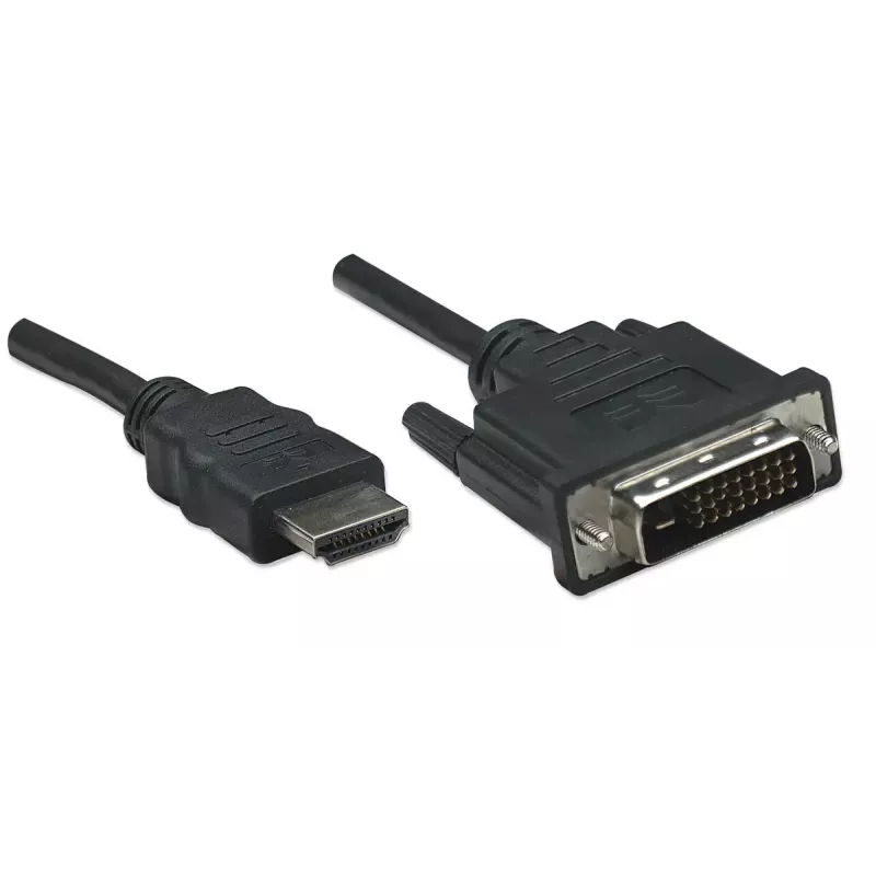 Cabo HDMI para DVI-D 24+1 Manhattan, 1 m, macho para macho, preto, Dual Link, compatível com DVD-D, garantia vitalícia, equivalente a HDDVIMM1M
