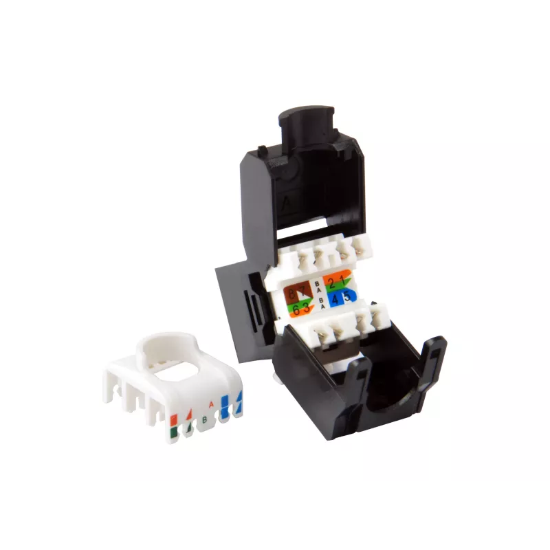 Conector keystone Cat.6A não blindado sem ferramentas, RJ-45, LSA, preto Equip