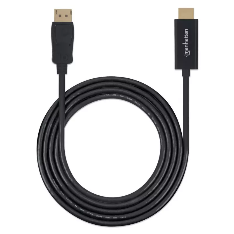 Cabo DisplayPort 1.1 para HDMI Manhattan, 1080p@60Hz, 1 m, macho para macho, DP com bloqueio, preto, não bidirecional, três anos de garantia
