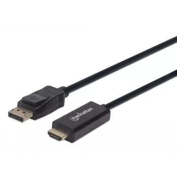 Cabo DisplayPort 1.1 para HDMI Manhattan, 1080p@60Hz, 1,8 m, macho para macho, DP com bloqueio, preto, não bidirecional, três anos de garantia