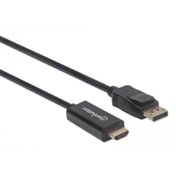 Cabo DisplayPort 1.1 para HDMI Manhattan, 1080p@60Hz, 1,8 m, macho para macho, DP com bloqueio, preto, não bidirecional, três anos de garantia
