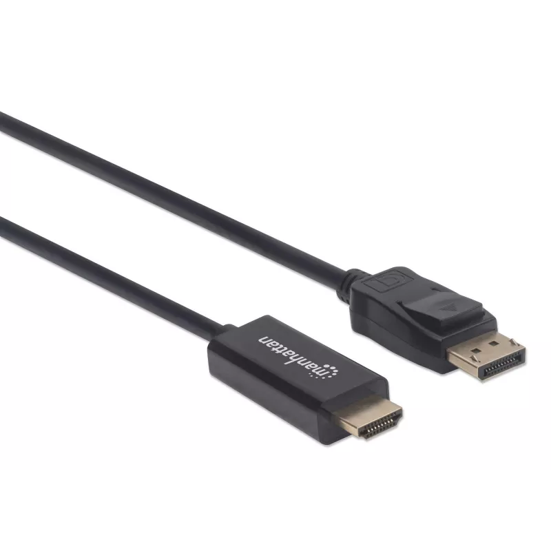 Cabo DisplayPort 1.1 para HDMI Manhattan, 1080p@60Hz, 1,8 m, macho para macho, DP com bloqueio, preto, não bidirecional, três anos de garantia