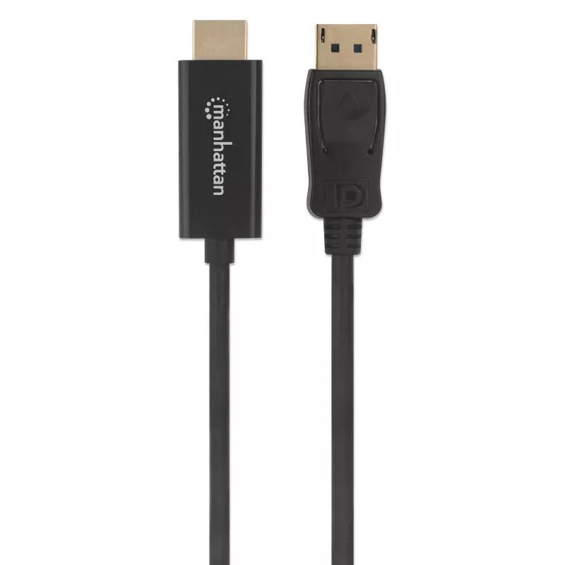 Cabo DisplayPort 1.1 para HDMI Manhattan, 1080p@60Hz, 1,8 m, macho para macho, DP com bloqueio, preto, não bidirecional, três anos de garantia