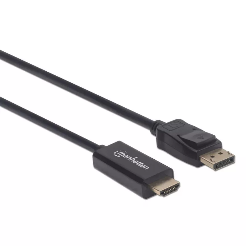 Manhattan 153201 cabo de DisplayPort 1.2 para HDMI, 4K@60Hz, 1,8 m, macho/macho, DP com trinco, preto