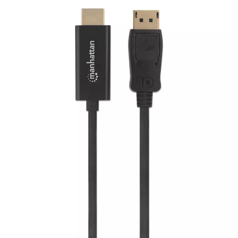 Manhattan 153201 cabo de DisplayPort 1.2 para HDMI, 4K@60Hz, 1,8 m, macho/macho, DP com trinco, preto