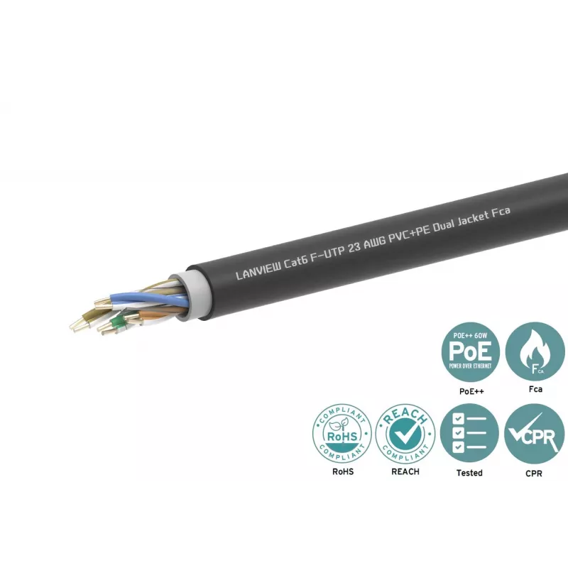 Cabo de rede Lanview LVN-CAT6PE-2FUTP RJ45 CAT6 305M preto