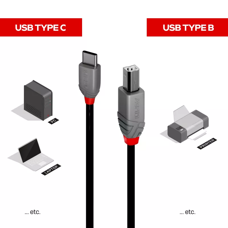 Cabo Lindy USB 2.0 Type-C para B, 1 m, Anthra Line