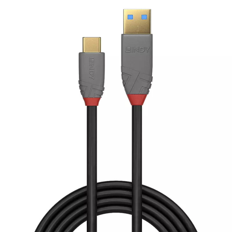 Cabo Lindy 1m USB 3.2 Type-A para C, 10Gbit/s, 5A, PD, Anthra Line