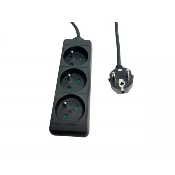 Régua de tomadas MicroConnect MC-PS030150FRB — Type francês, 3 tomadas, régua de tomadas com proteção contra sobretensões