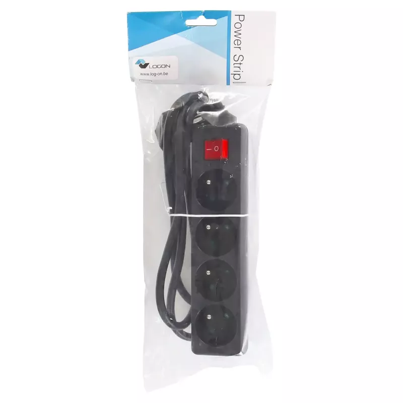 Extensão de energia LOGON LPS050 — cabo de 1,5 m, 4 tomadas AC, 16 A, 3500 W, preto