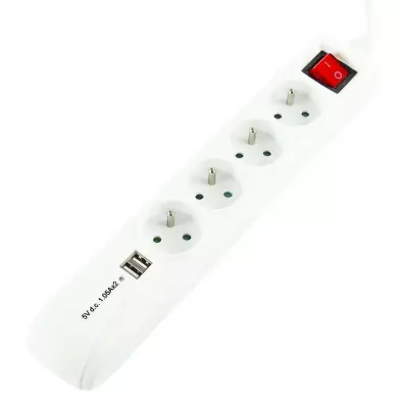 Extensão de energia LOGON LPS165 — cabo de 1,5 m, 4 tomadas AC, interior/exterior, branco