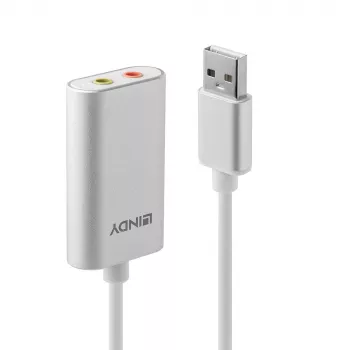 Conversor de áudio Lindy USB Type-A para conversor de áudio, prateado/branco, 25 g