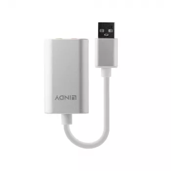 Conversor de áudio Lindy USB Type-A para conversor de áudio, prateado/branco, 25 g