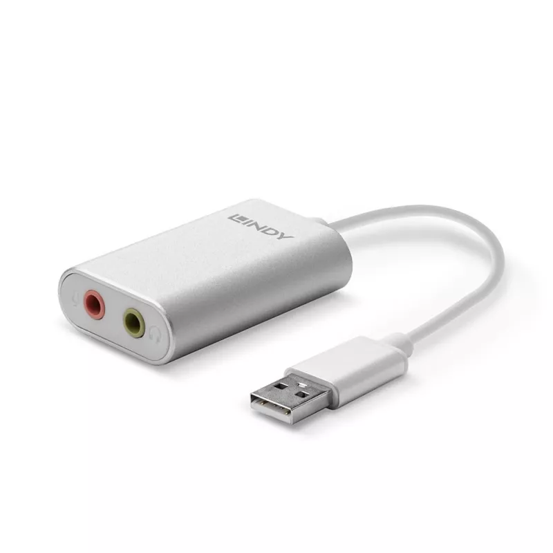 Conversor de áudio Lindy USB Type-A para conversor de áudio, prateado/branco, 25 g