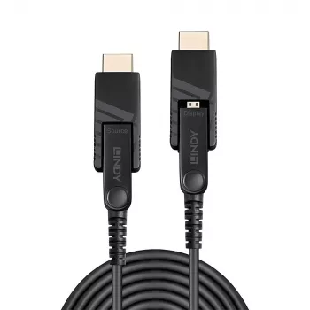 Cabo Micro-HDMI híbrido de fibra ótica Lindy 70m 18G com fichas HDMI e DVI removíveis
