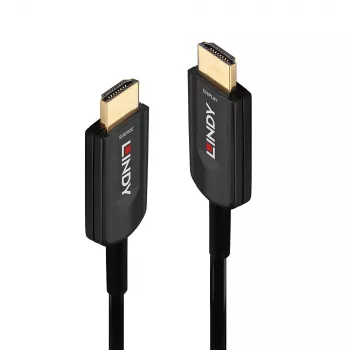 Cabo HDMI híbrido de fibra ótica Lindy 15m, Ultra High Speed 48 Gbit/s, HDMI 2.1, fichas banhadas a ouro, preto