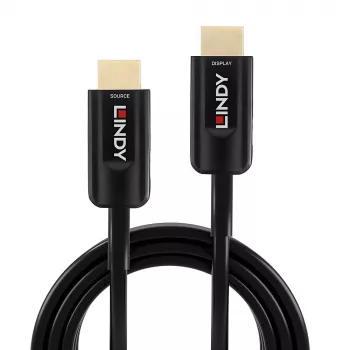 Cabo HDMI híbrido de fibra ótica Lindy 15m, Ultra High Speed 48 Gbit/s, HDMI 2.1, fichas banhadas a ouro, preto