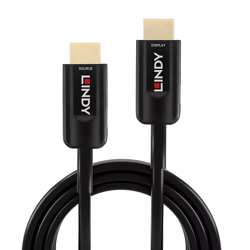 Lindy 38381 cabo HDMI Ultra High Speed híbrido de fibra ótica, 15 m, 8K 60 Hz, 4K 120 Hz, preto